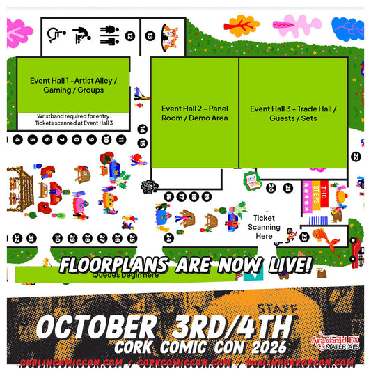 Floor plan of Cork Comic Con at the Marina Market.