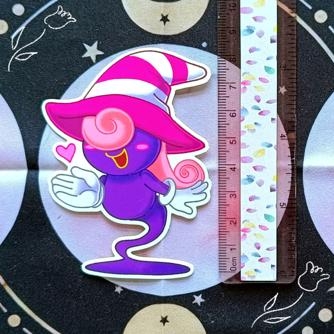 Sticker of the Paper Mario character, Vivian. There's a ruler next to it to show it's size.